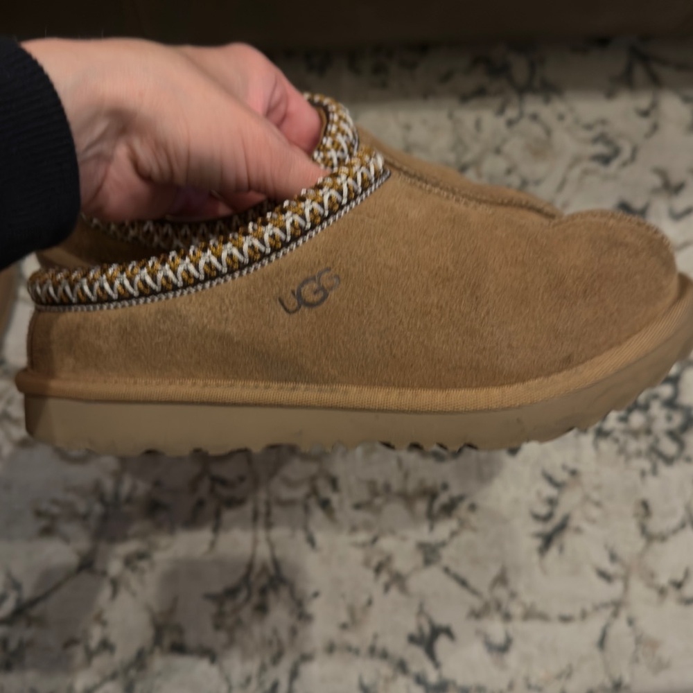 UGG Chestnut Suede Slip-Ons with Knit Trim